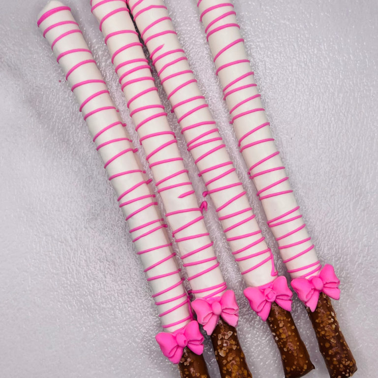 Chocolate Dipped Pretzels with Pink Bows